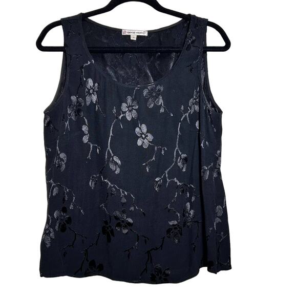 Spencer Alexis Tops - Spencer Alexis Black Floral Burnout Sleeveless Tank Top Women's Medium